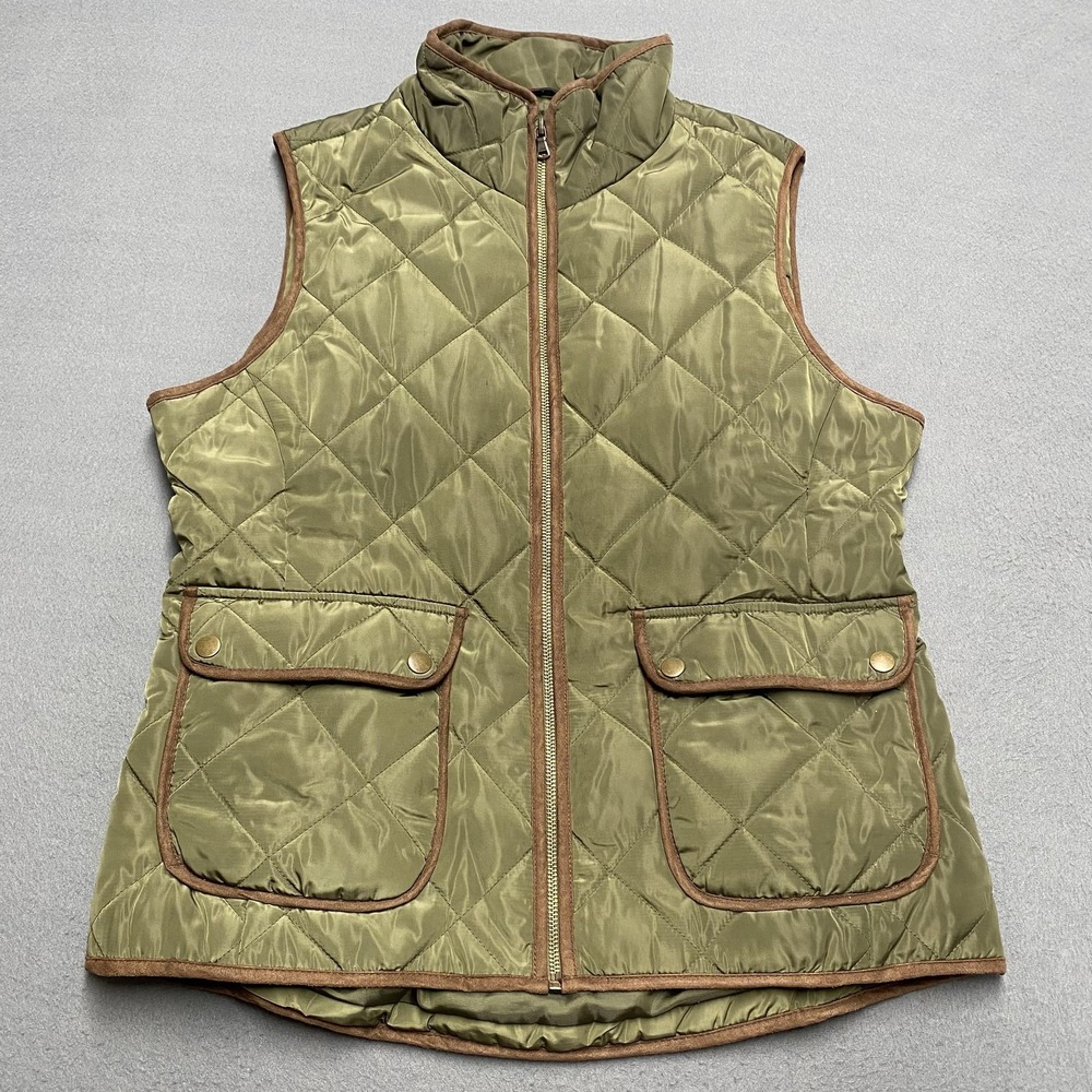 G.H. Bass & Co‎ Vest Womens Medium Olive Green Quilted Zip Puffer Snap Pockets